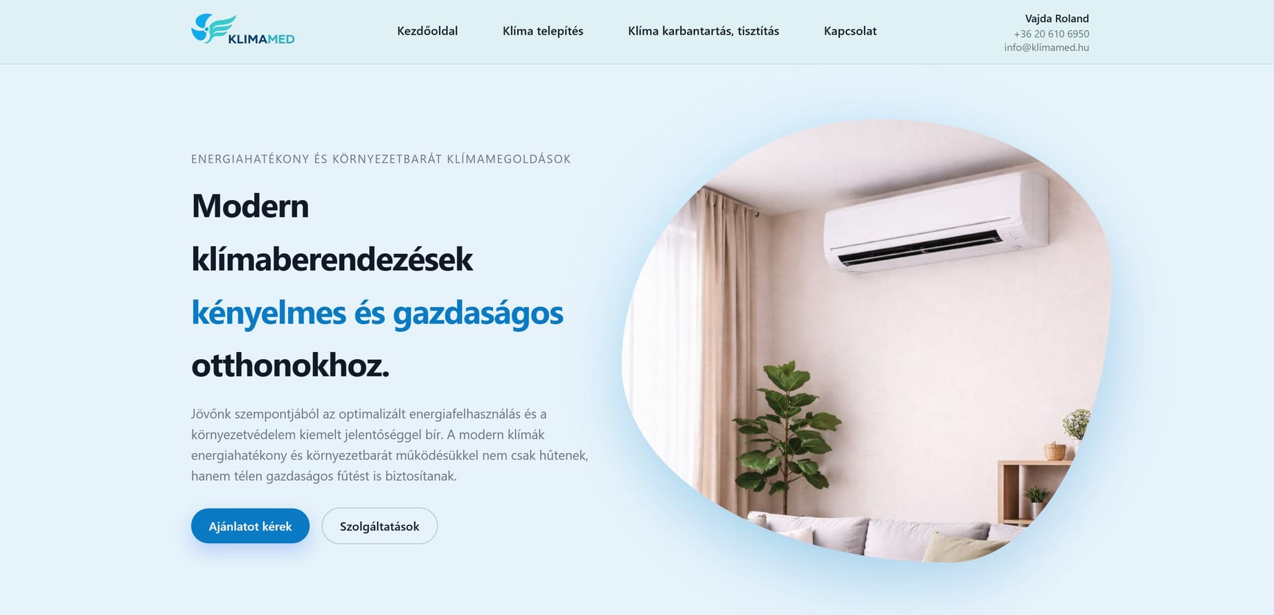 Klímaszerelő landing oldal képernyőképe — Nyitókép